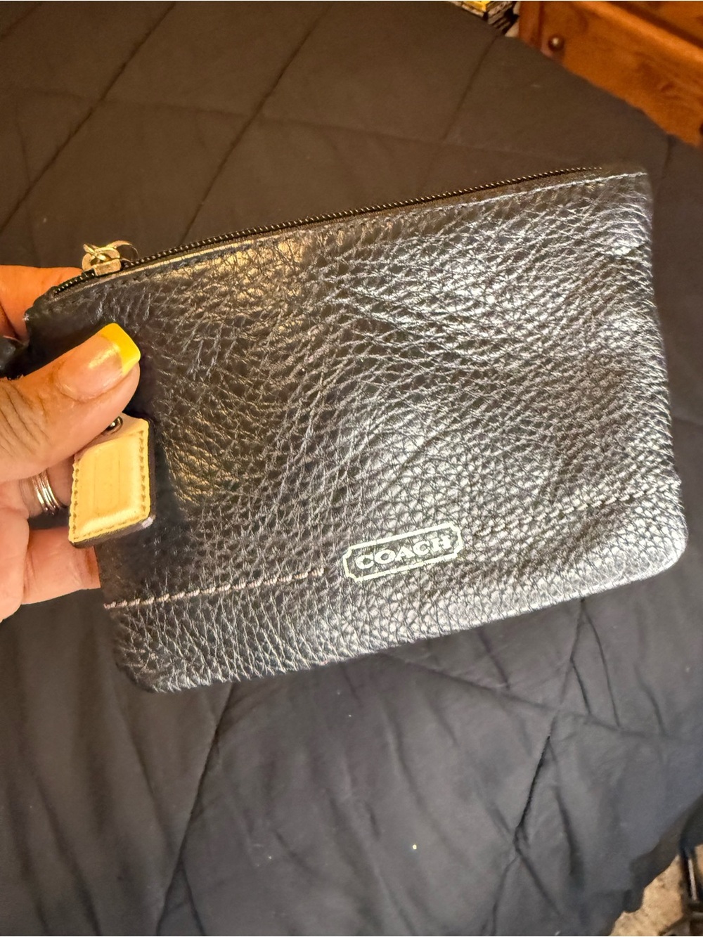 Coach Black Pebbled Leather Wristlet Pouch